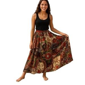 Grace Elements Boho Cotton Midi/Maxi Floral Skirt Elastic & Drawstring Waist